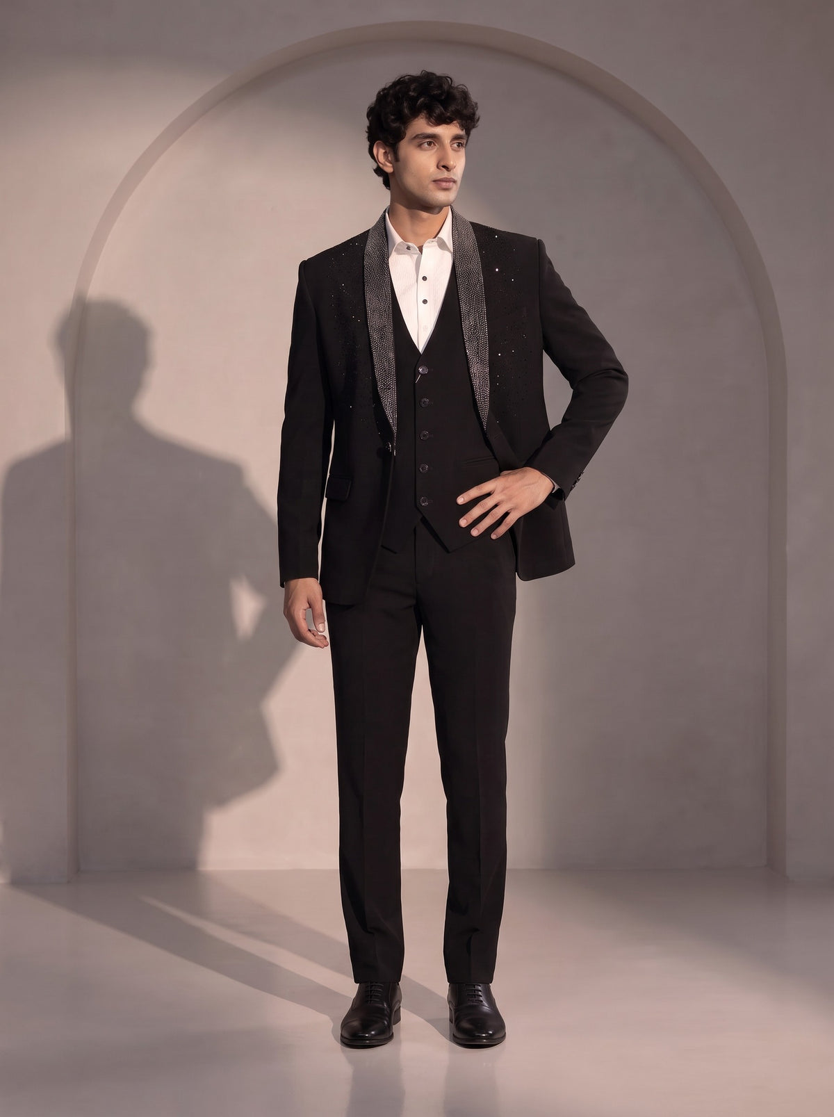 Black Silver Beaded Suit For Men