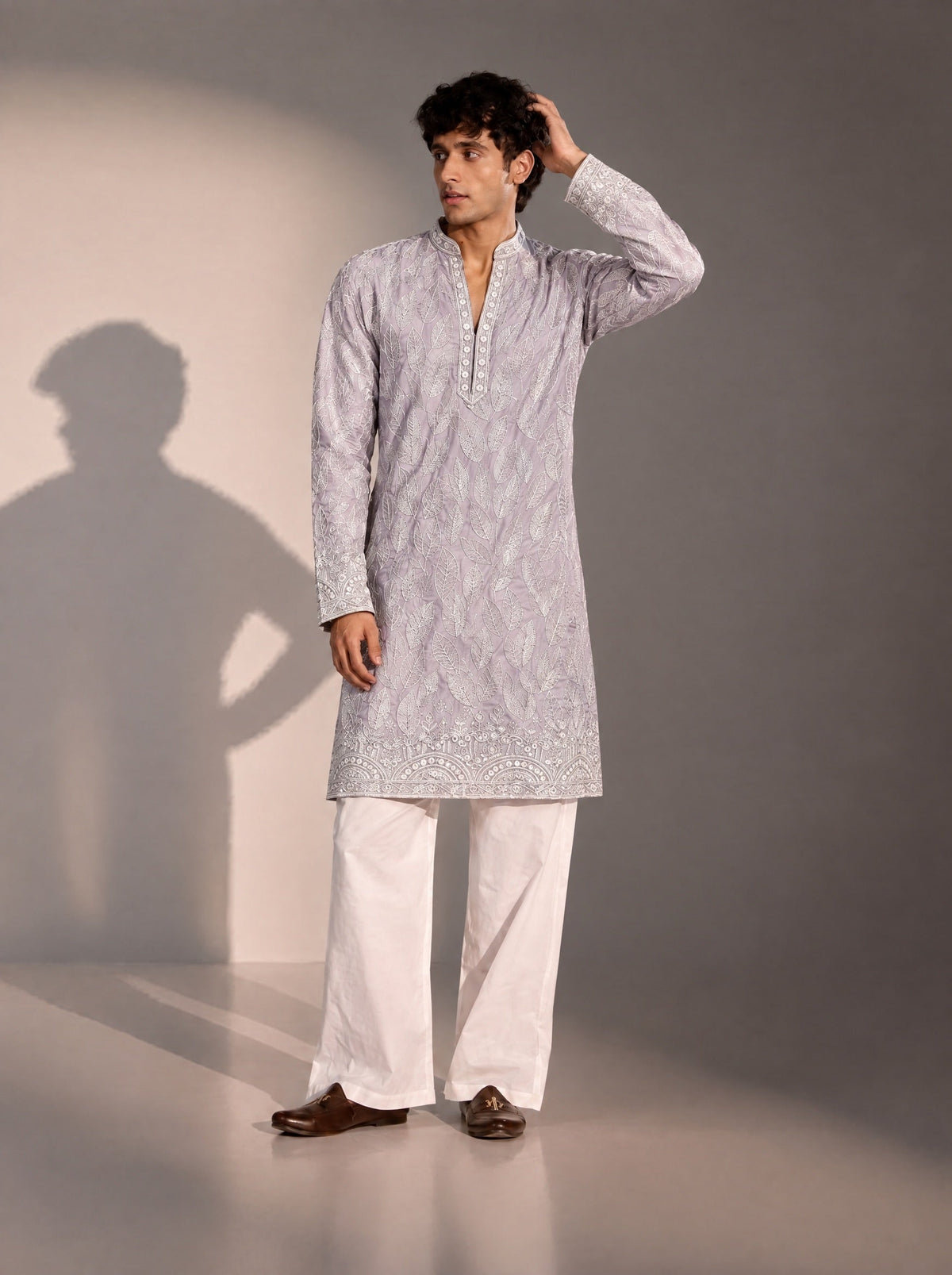 Lilac Embellished Kurta Pajama for Men