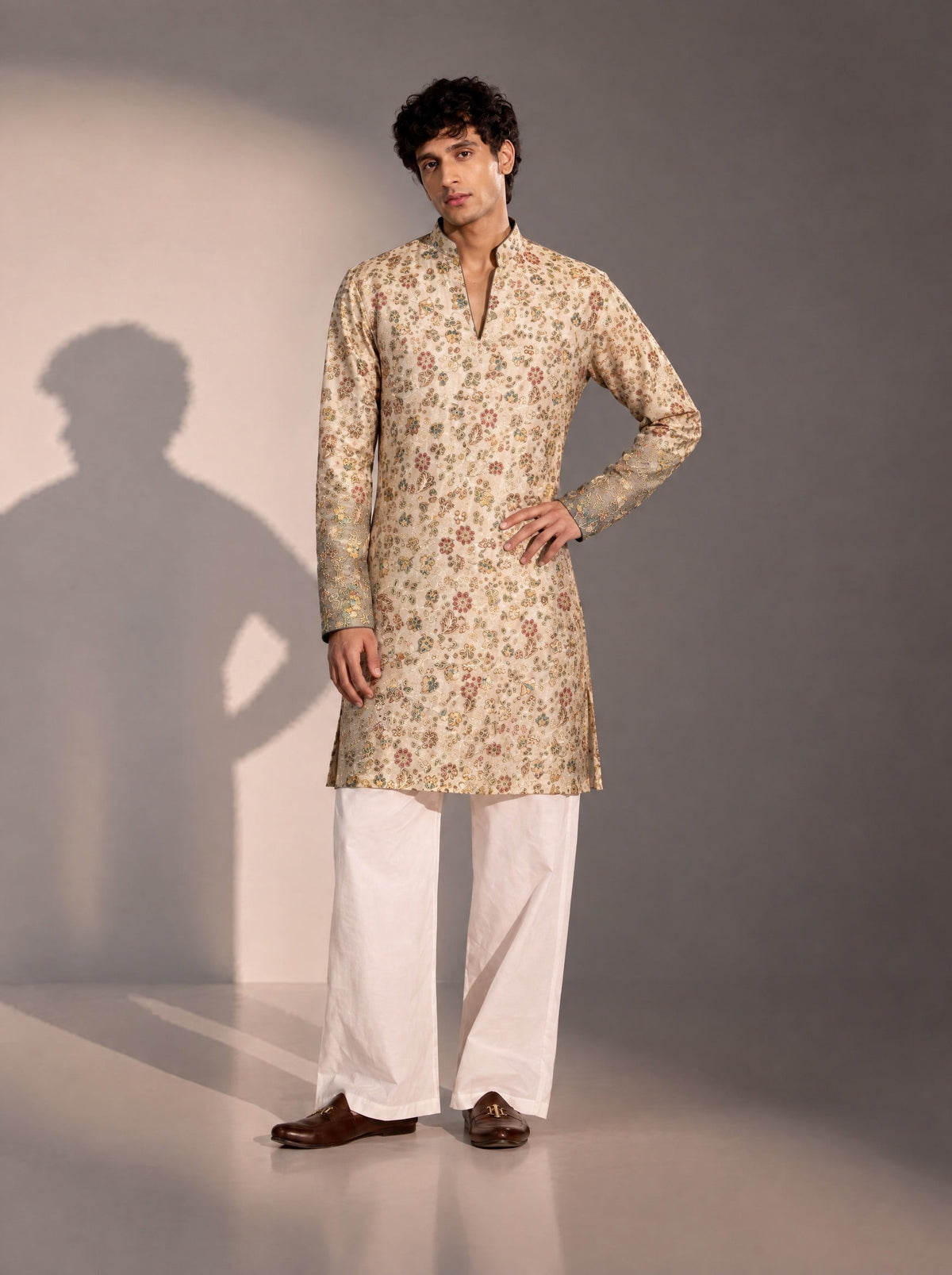 Gold Embroidered Kurta Pajama for Men