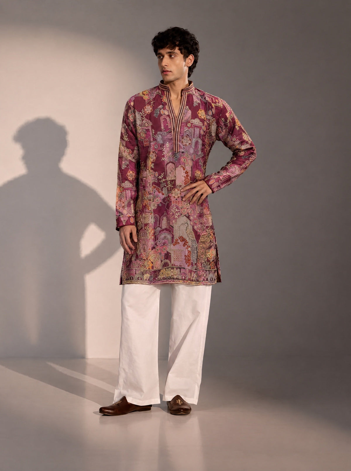 Maroon Printed Kurta Pajama for Men