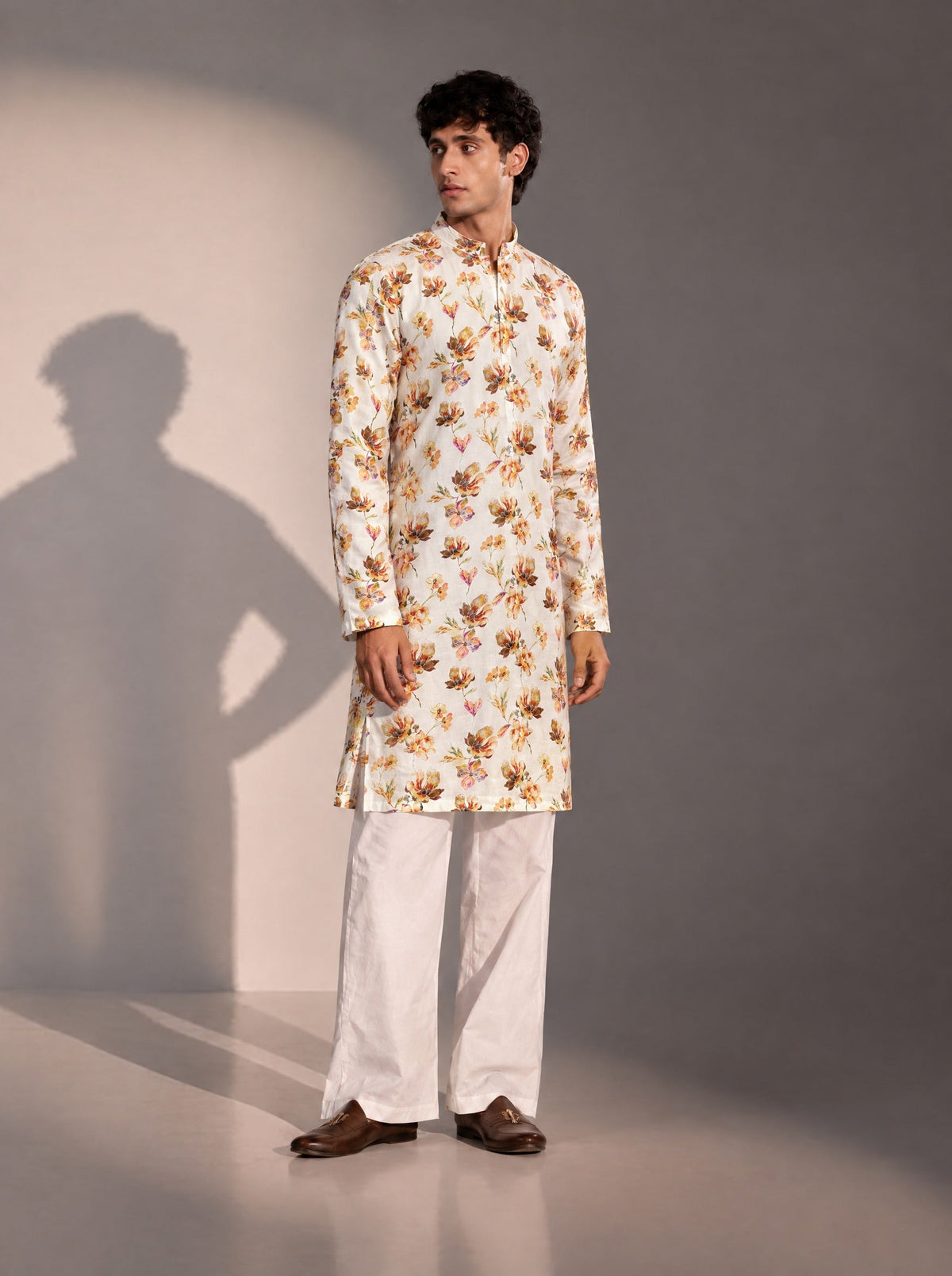 Ivory Printed Kurta Pajama for Men