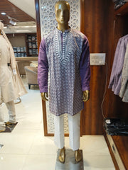 Purple  Embroidered Kurta Pajama for Men