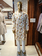Ivory Printed  Kurta Pajama for Men