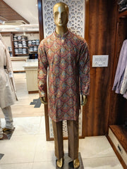 Dark Brown Embellished Kurta Pajama for Men