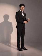 Black crystal trim tuxedo suit for men - three-quarter view