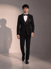 Black crystal trim tuxedo suit for men - full look
