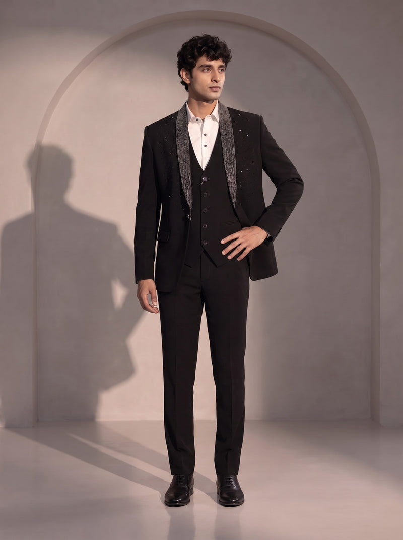 Black Silver Beaded Suit For Men