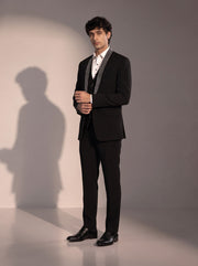 Black silver beaded suit for men - three-quarter view