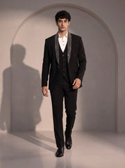 Black silver beaded suit for men - full look