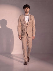 Fawn bamboo embellished tuxedo suit for men - full look