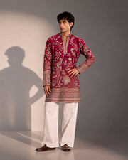 Red Embroidered Kurta Pajama for Men