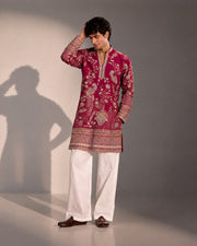 Red Embroidered Kurta Pajama for Men