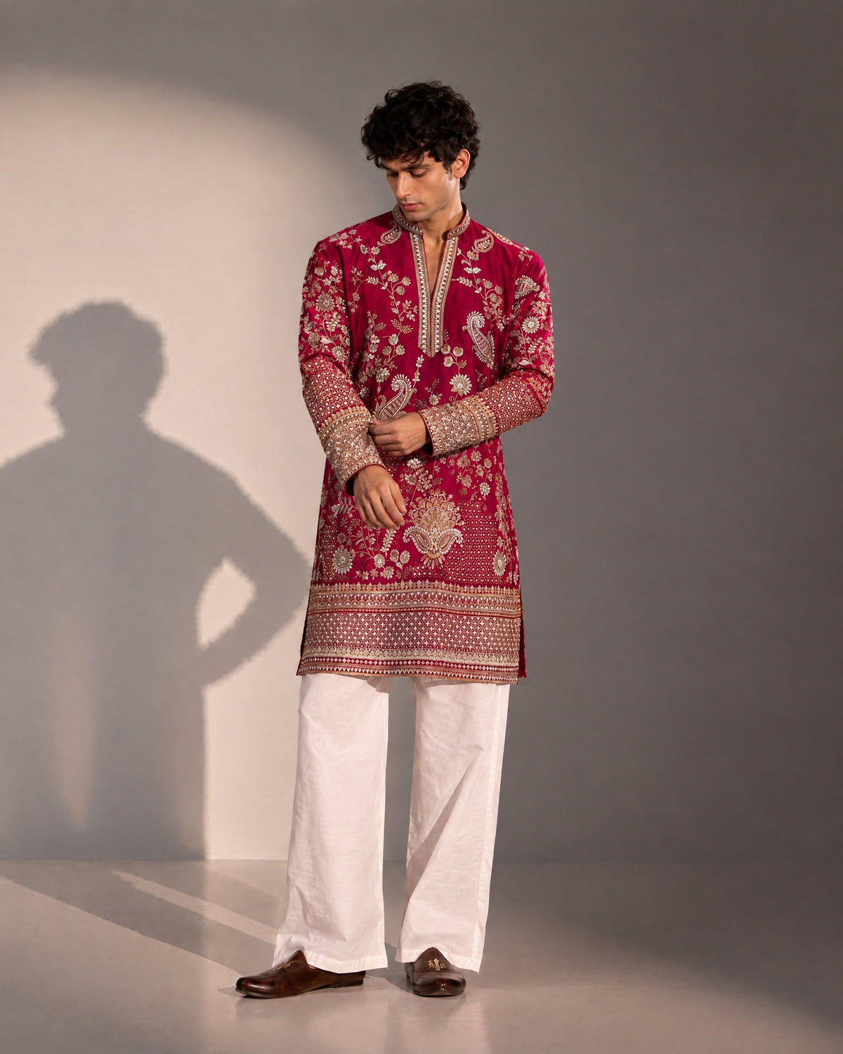 Red Embroidered Kurta Pajama for Men