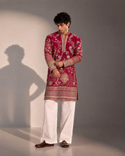 Red Embroidered Kurta Pajama for Men