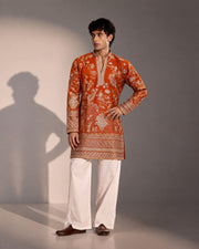 Orange Embroidered Kurta Pajama for Men