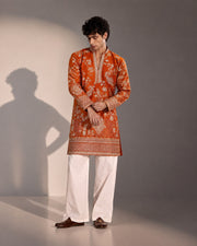 Orange Embroidered Kurta Pajama for Men