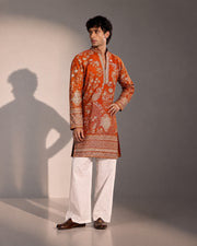 Orange Embroidered Kurta Pajama for Men