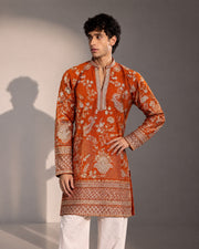 Orange Embroidered Kurta Pajama for Men