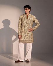 Cream Embroidered Kurta Pajama for Men