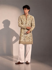 Cream Embroidered Kurta Pajama for Men