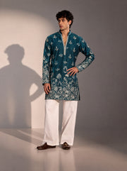 Teal Green Embroidered Kurta Pajama for Men