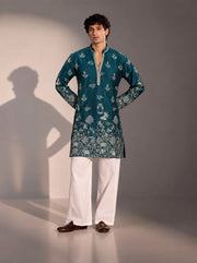 Teal Green Embroidered Kurta Pajama for Men