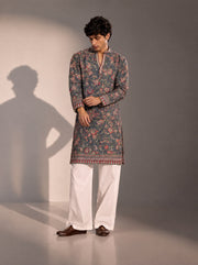 Grey Embroidered  Kurta Pajama for Men