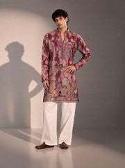 Maroon Printed  Kurta Pajama for Men