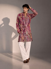 Maroon Printed  Kurta Pajama for Men