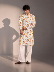 Ivory Printed  Kurta Pajama for Men