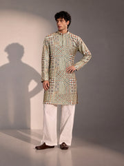 Light Green Printed Kurta Pajama for Men