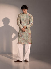Light Green Printed Kurta Pajama for Men