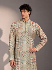 Light Green Printed Kurta Pajama for Men