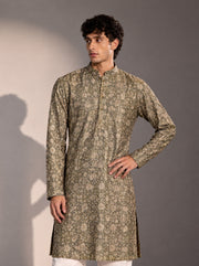 Dark Grey Printed Kurta Pajama for Men