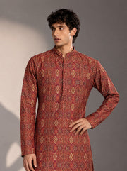 Brown Printed Kurta Pajama for Men