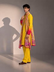 Yellow Embroidered Kurta Pajama With Dupatta  for Men