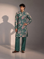 Green Embellished Kurta Pajama for Men
