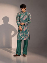 Green Embellished Kurta Pajama for Men