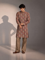 Dark Brown Embellished Kurta Pajama for Men