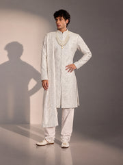 Ivory Embellished Sherwani For Men