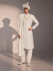 Ivory Embellished Sherwani For Men