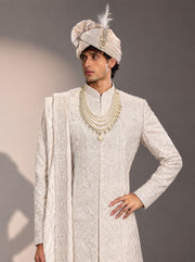 Ivory Embellished Sherwani For Men