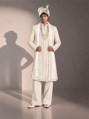 Ivory Embellished Sherwani For Men
