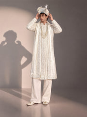 Ivory Embellished Sherwani For Men