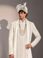 Ivory Embellished Sherwani For Men