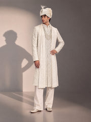 Cream Embellished Sherwani For Men