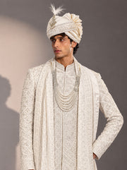 Cream Embellished Sherwani For Men