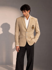 Light Beige Embroidered Blazer For Men