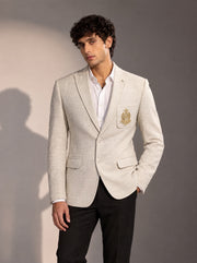 Cream Embroidered Blazer For Men