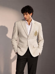 Cream Embroidered Blazer For Men